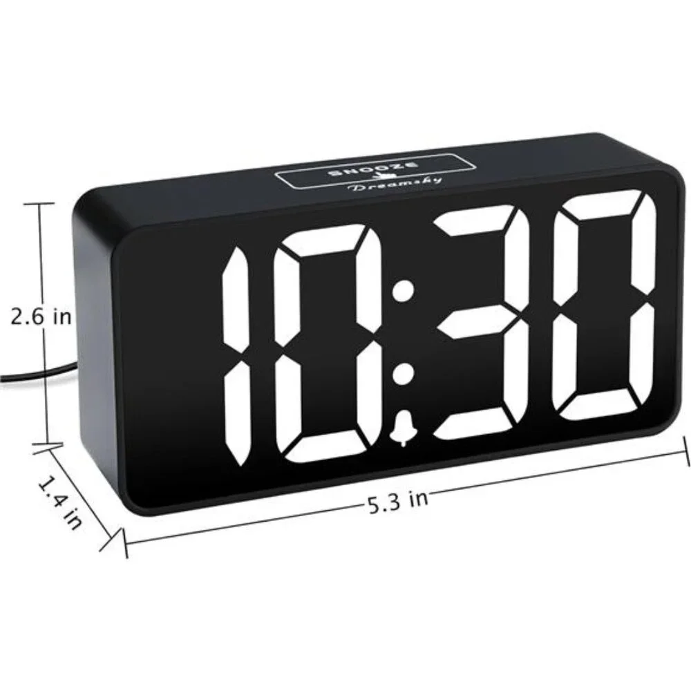 Digital Alarm Clock Large Number Display USB Charging Port Bedside Desk Clock